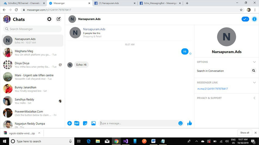 Facebook page messenger